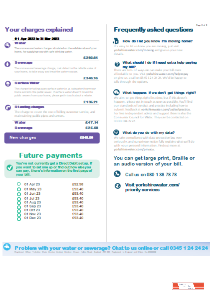 Yorkshire water utility business bill,  page 2 SCR PSD template